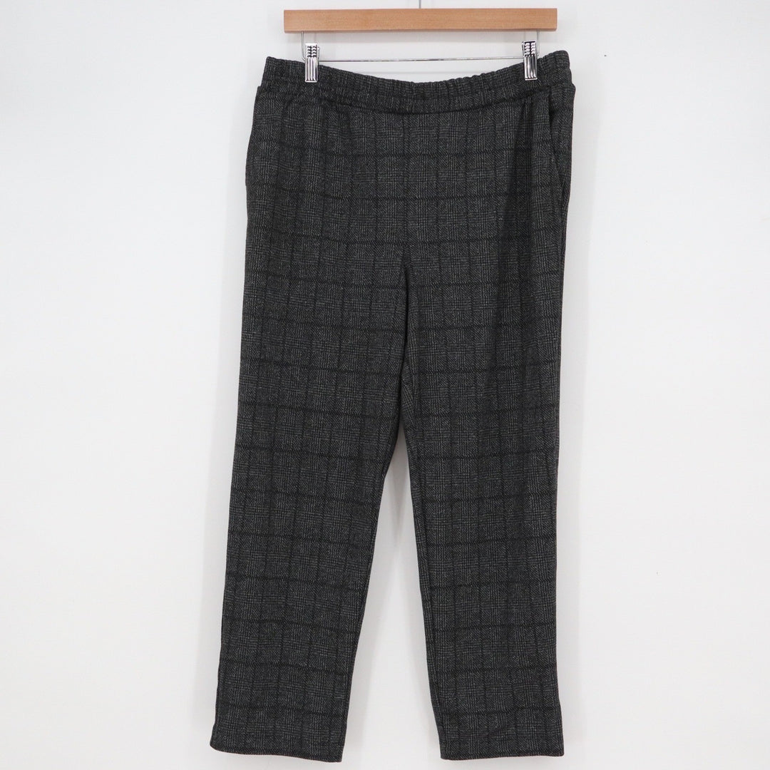 A New Day Womens Charcoal Grey Plaid Pull On Straight Leg Trousers Size L
