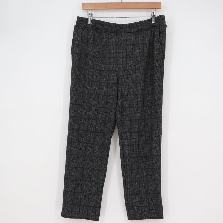 A New Day Womens Charcoal Grey Plaid Pull On Straight Leg Trousers Size L