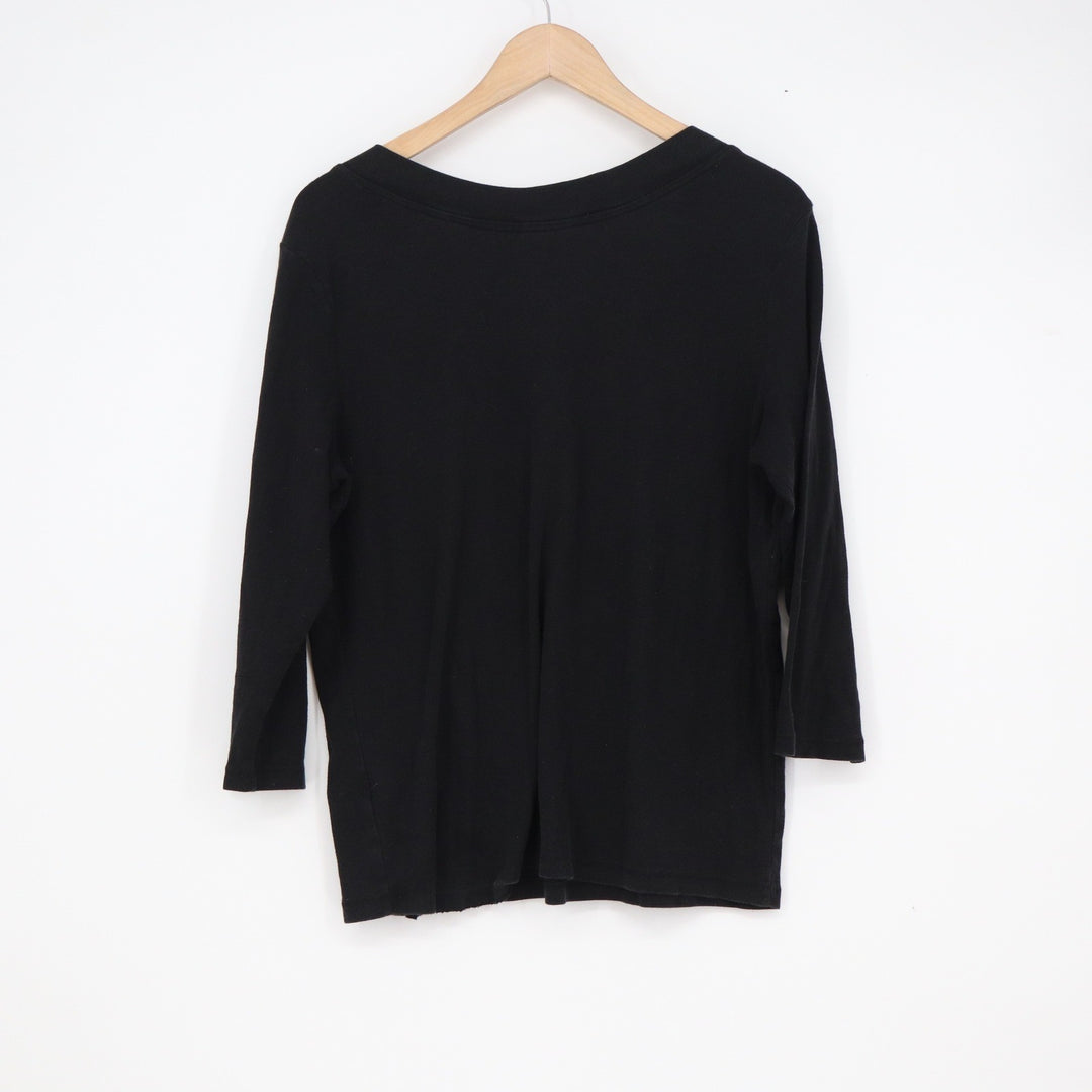 High Sierra Womens Black V-Neck Rhinestone Studded 3/4 Sleeve Cotton Top XL