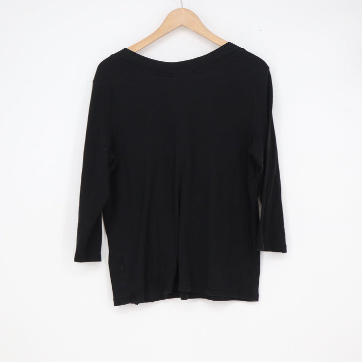 High Sierra Womens Black V-Neck Rhinestone Studded 3/4 Sleeve Cotton Top XL