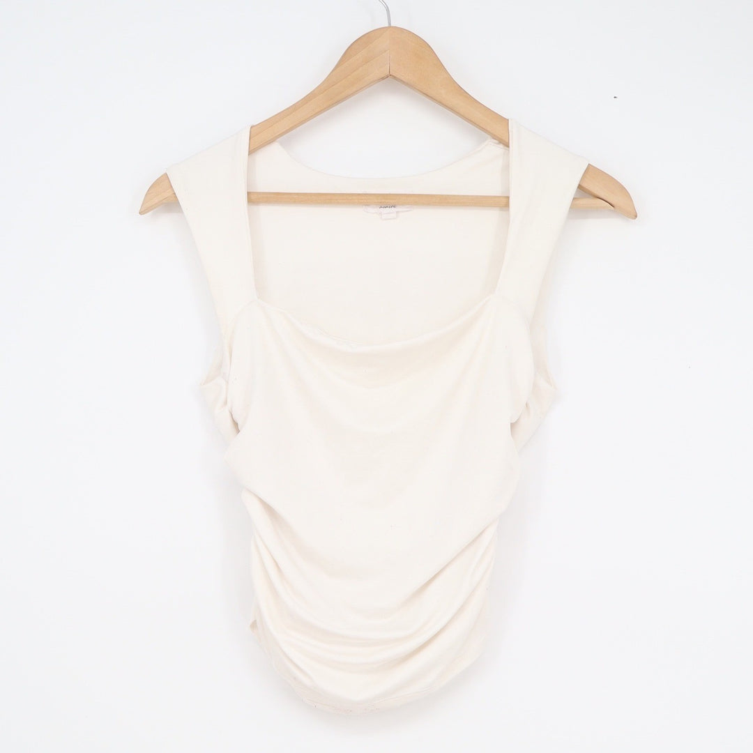 Live In The Moment Cream Ruched Cowl Neck Sleeveless Top Womens Size Medium