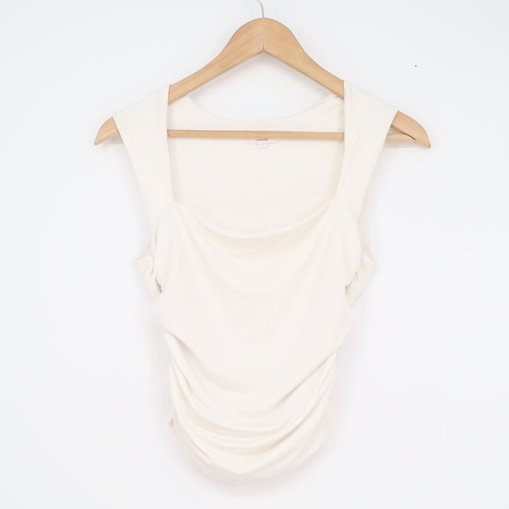 Live In The Moment Cream Ruched Cowl Neck Sleeveless Top Womens Size Medium