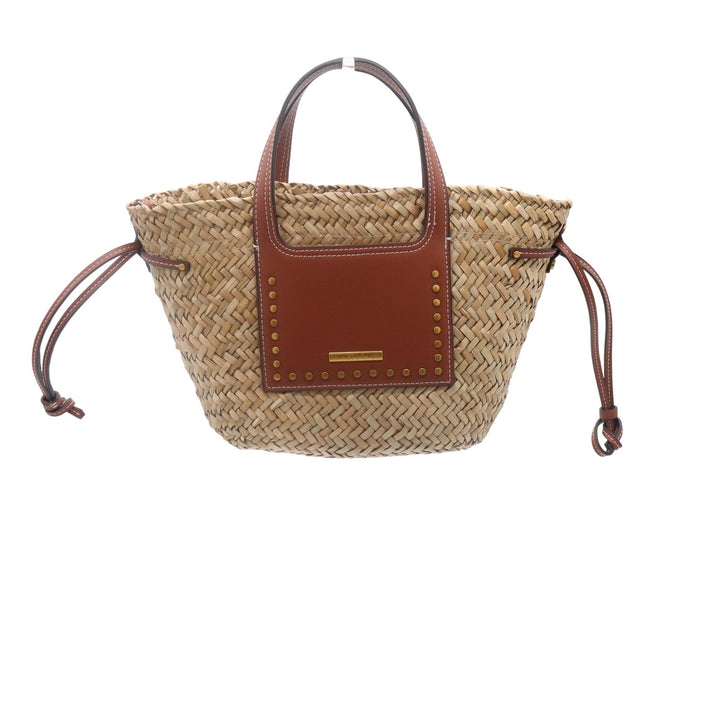 House of Harlow 1960 Woven Straw Leather Studded Basket Bag Crossbody Natural