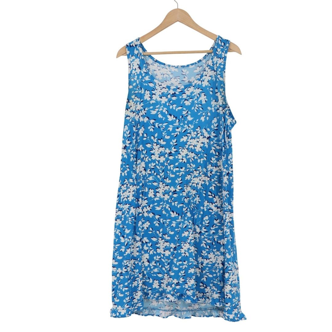 Draper James Blue White Floral Sleeveless Ruffle Hem Nightgown S/M Sleep Dress