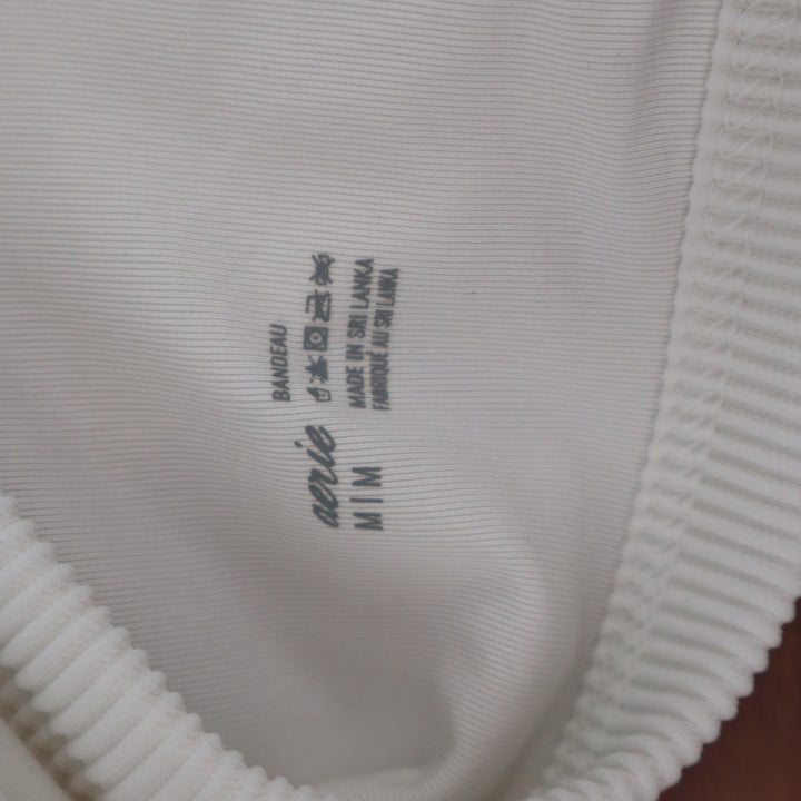 Aerie White Ribbed One Shoulder Bandeau Bikini Top Size Medium