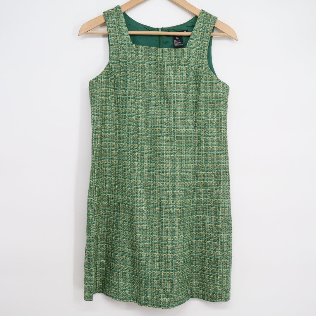 Hype Green Tweed Shift Dress Womens Size 16 Square Neck Sleeveless Mini