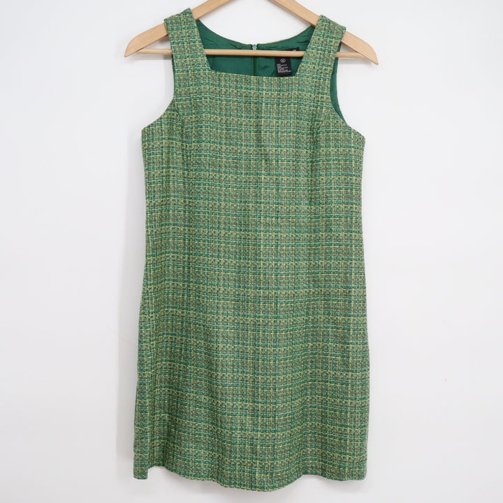 Hype Green Tweed Shift Dress Womens Size 16 Square Neck Sleeveless Mini