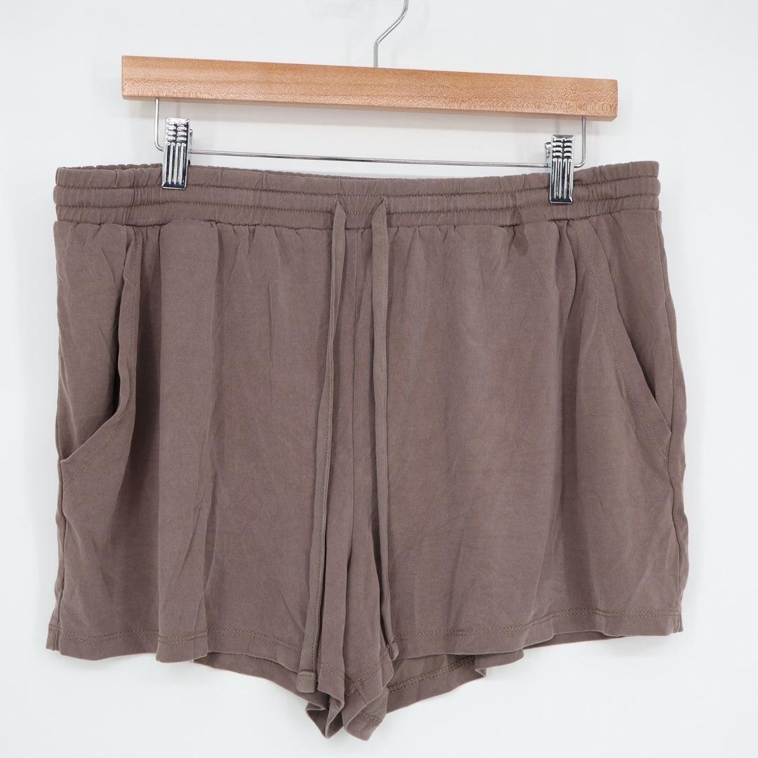 Sweat Shorts Womens Large Brown Stretch Drawstring Waist Low Rise Slash Pockets