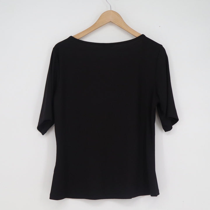 HM Womens XL Black Ribbed Scoop Neck Short Sleeve Fitted Top Stretch