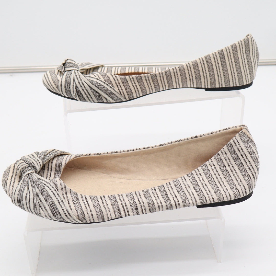 Time and Tru Womens Striped Knotted Bow Pointed Toe Ballet Flats Black Cream 10