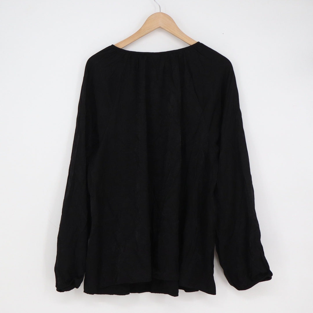Ava & Viv Womens 2X Black Long Sleeve Tie Neck Peasant Blouse Relaxed Top