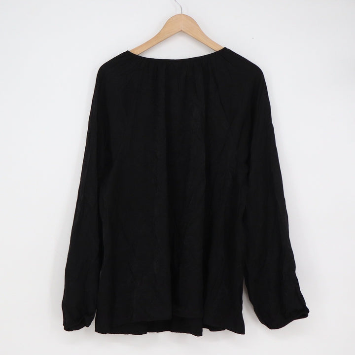 Ava & Viv Womens 2X Black Long Sleeve Tie Neck Peasant Blouse Relaxed Top
