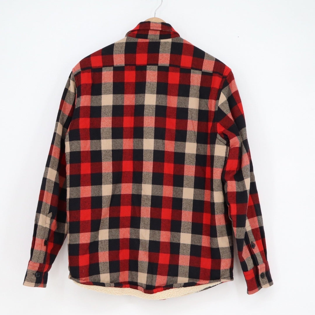 J.Crew Mens Red Buffalo Plaid Sherpa Lined Flannel Shirt Jacket Small