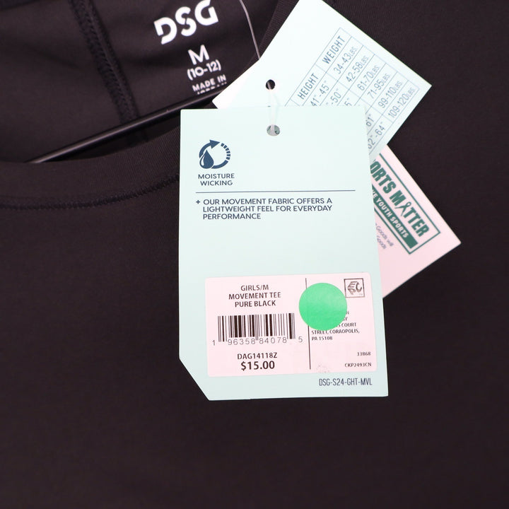 DSG Girls Movement Tee Pure Black Short Sleeve Athletic Shirt Size M 10-12 NEW