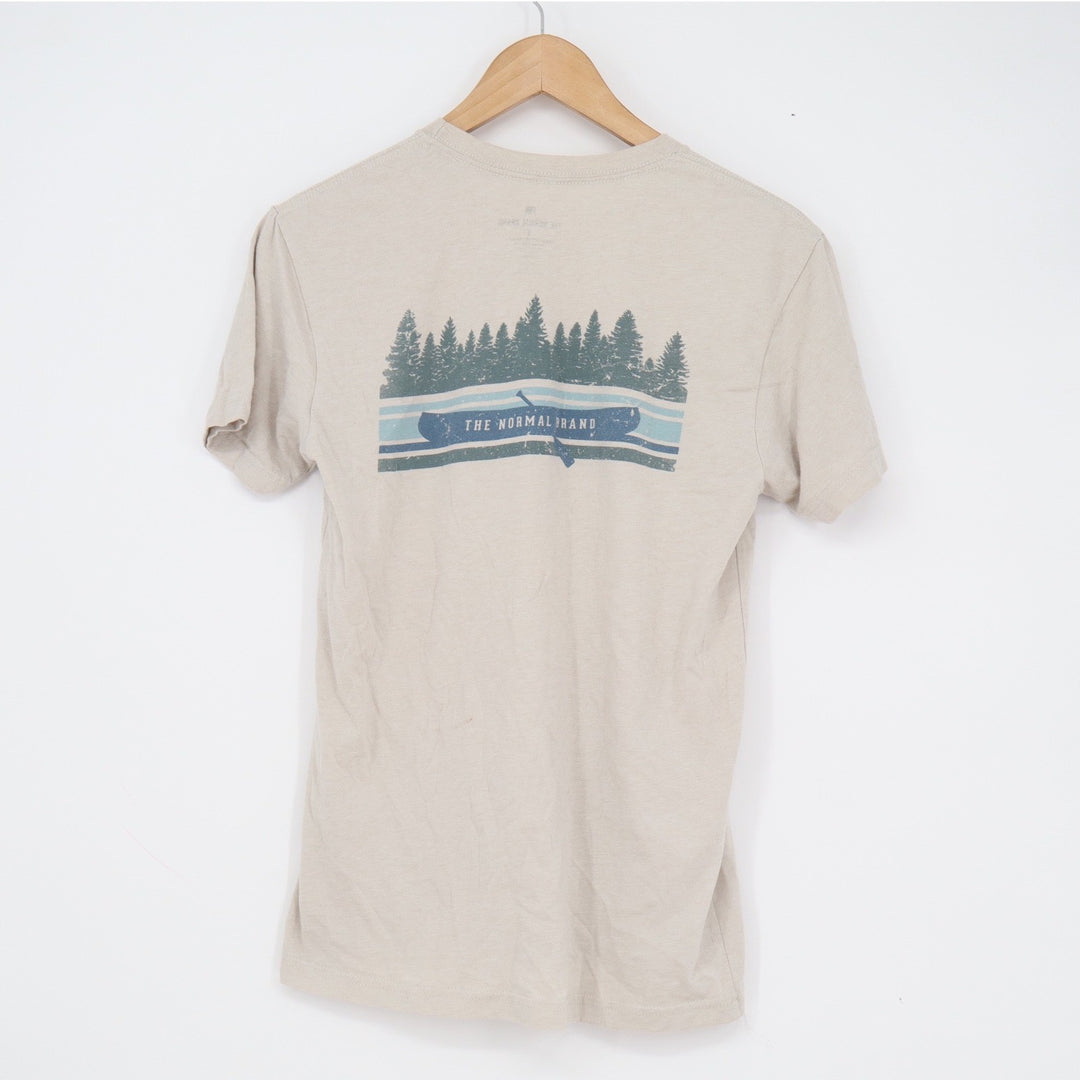 The Normal Brand Mens Small Oatmeal Beige Canoe Forest Graphic T-Shirt