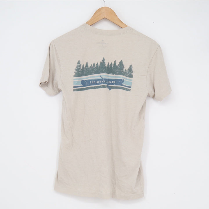 The Normal Brand Mens Small Oatmeal Beige Canoe Forest Graphic T-Shirt