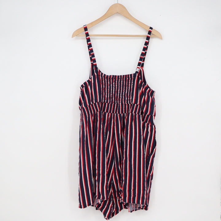 Torrid Womens Plus Size 2 Red White Blue Striped Smocked Back Romper