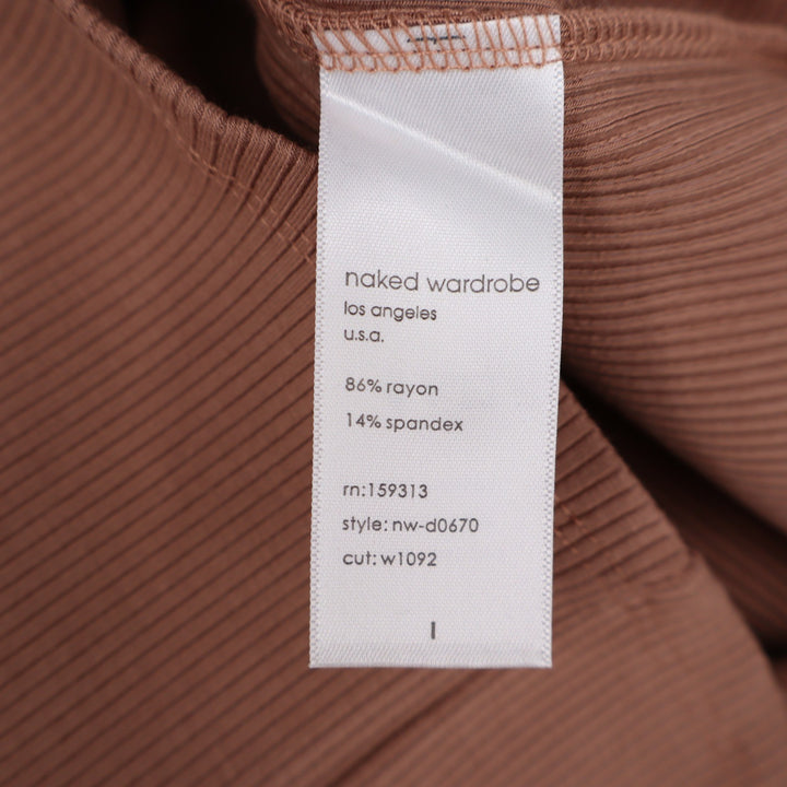 Naked Wardrobe Ribbed Deep V-Neck Maxi Dress Mauve Brown Long Sleeve Large