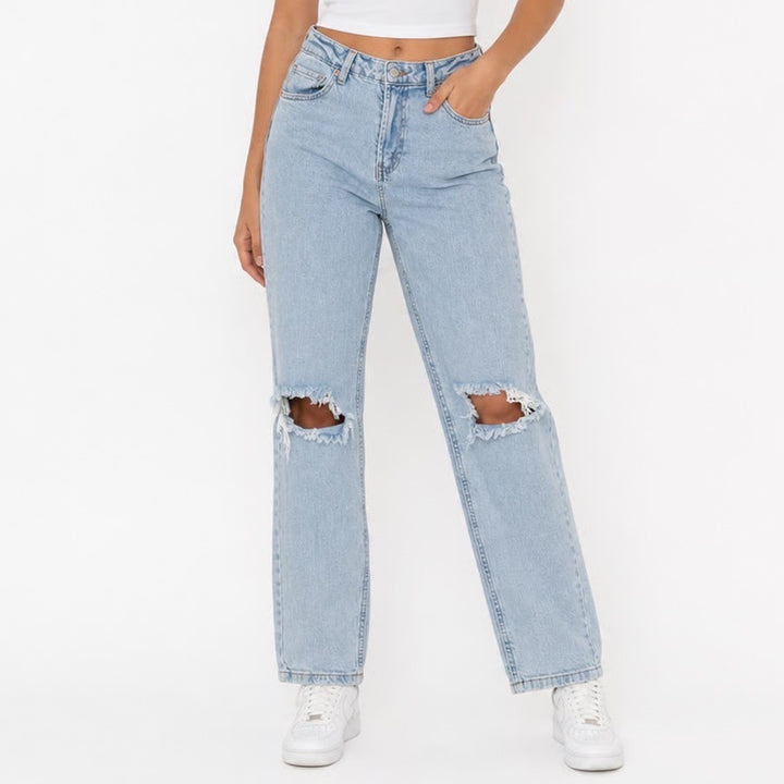 Wild Fable Super High-Rise Mom Jeans Light Wash Distressed Blue Denim Size 6