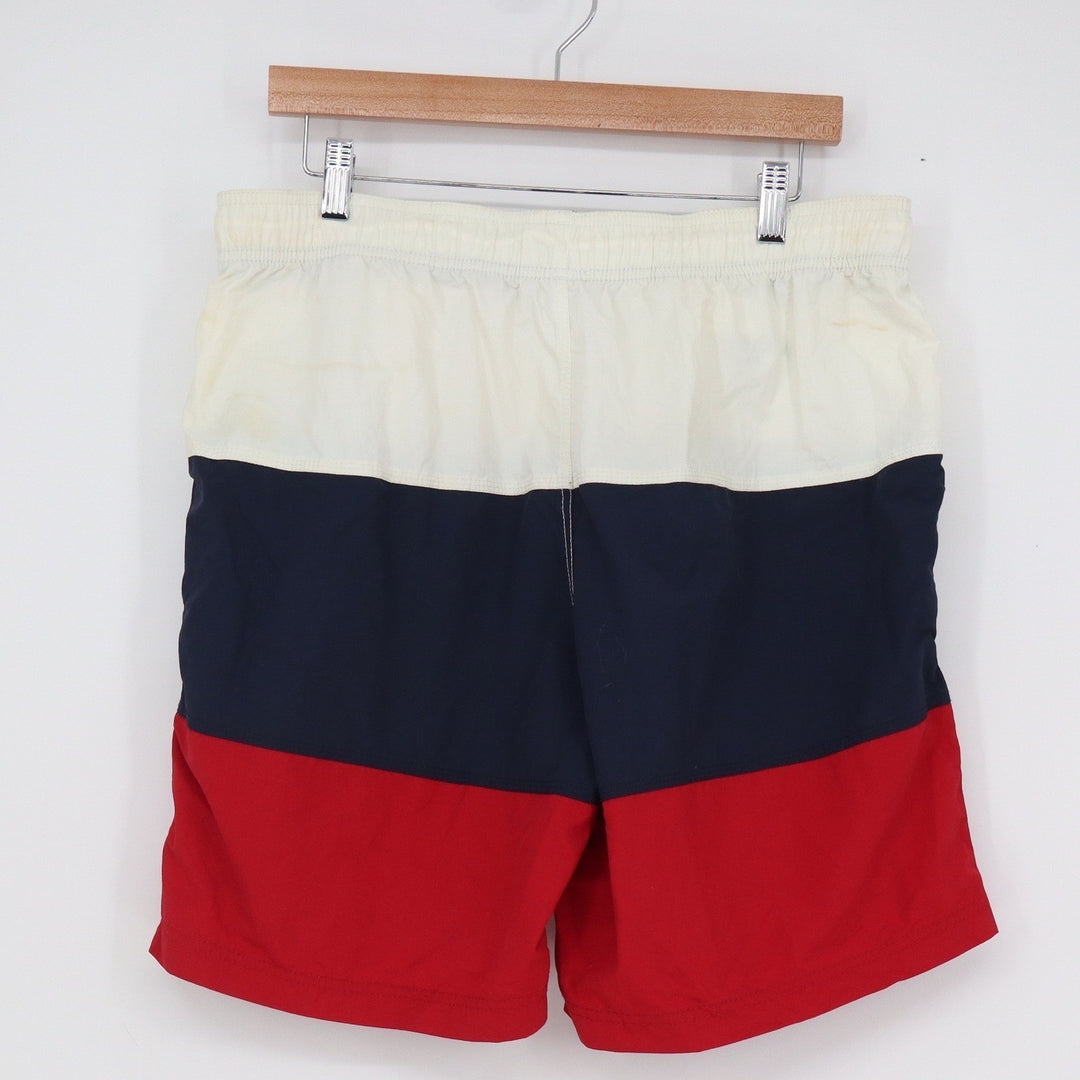 Nautica Mens Swim Trunks Colorblock White Navy Red Logo Shorts