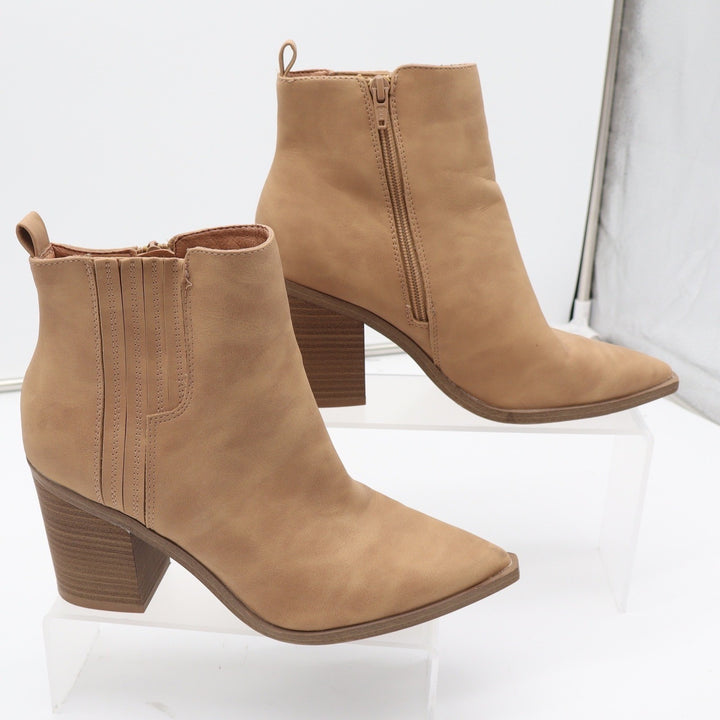 Universal Thread Tan Pointed Toe Block Heel Ankle Boots Size 8.5