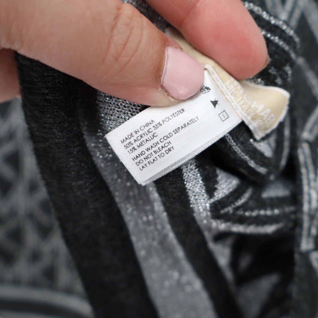 MICHAEL KORS MK Logo Scarf Gray White Metallic Winter Warm Knit