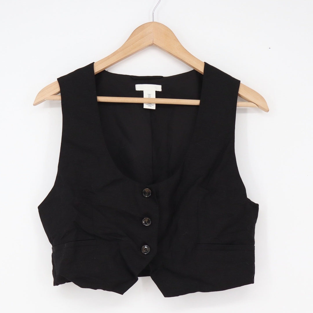 H&M Linen Vest Womens S Waistcoat Black Button-down Cropped Excellent