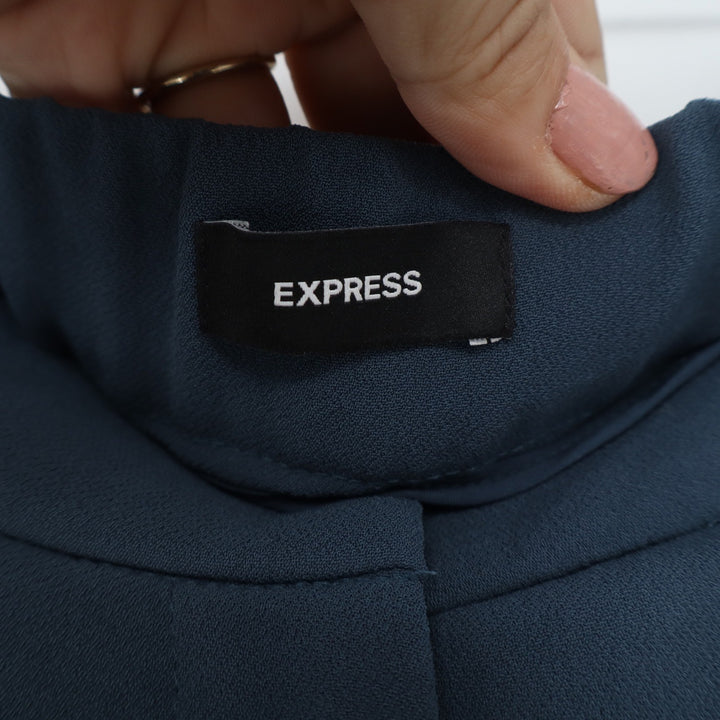 Express Womens High Waisted Wide Leg Pleated Trousers Teal Blue Size 14R