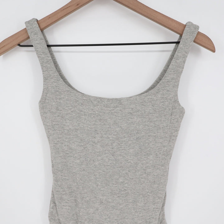 Naked Wardrobe Heather Grey Scoop Neck Tank Bodice Thong Bodysuit L