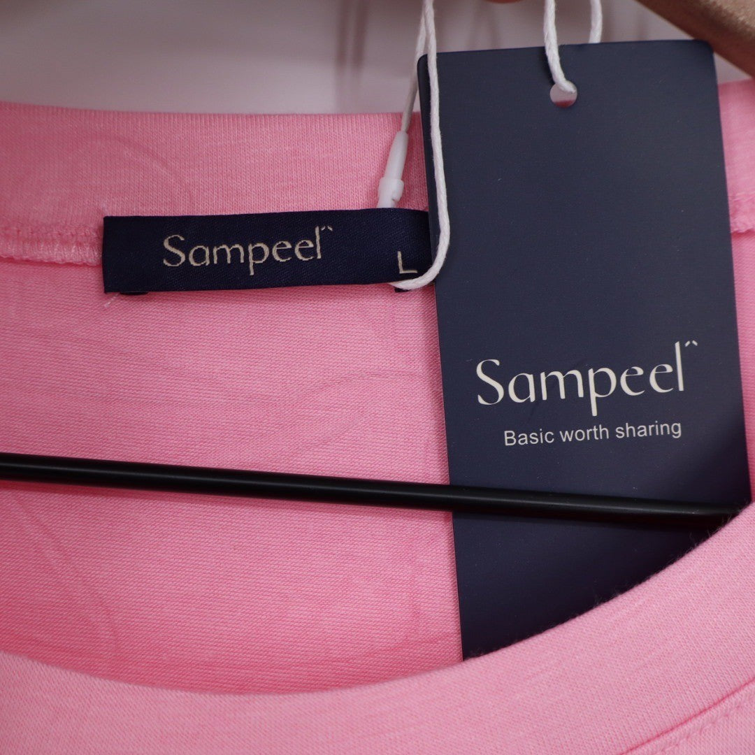 Sampeel Pink Ruched Side Tunic Tee Shirt Basic Women's Size L