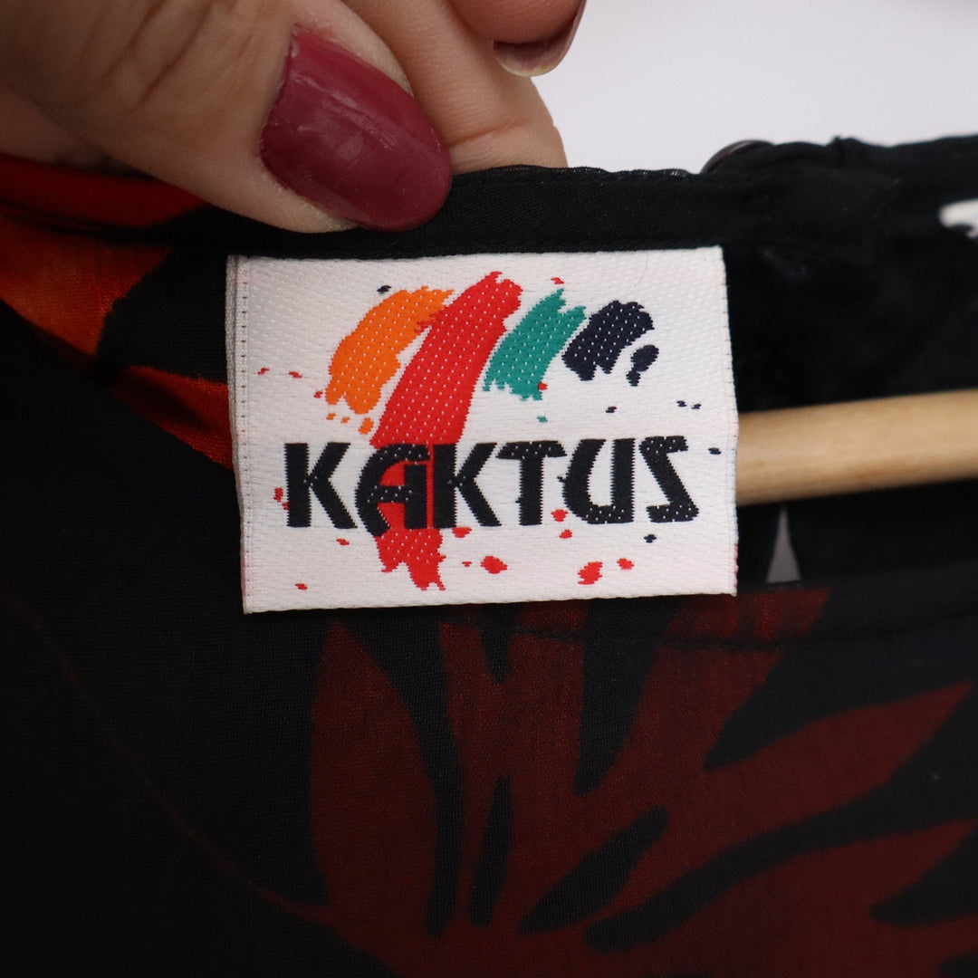 Kaktus Womens M Black Sheer Double Layer Floral Blouse Short Sleeve Red Flowers