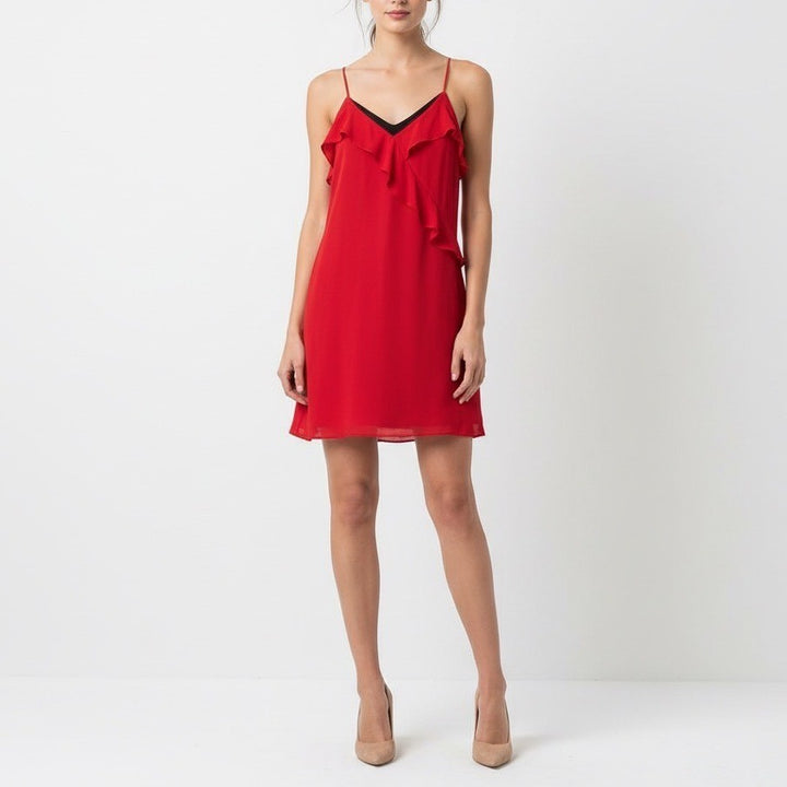 Lavender Brown Red Silk Ruffle Camisole Mini Dress Size S