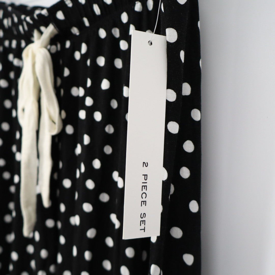 AQUA x Angelica Hicks Lounge Pants Womens Small Black White Polka Dot Stretch