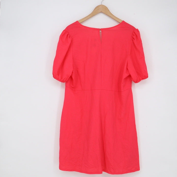 Mango MNG Vestido Coral Pink V-Neck Puff Sleeve Mini Dress Size 2XL 16