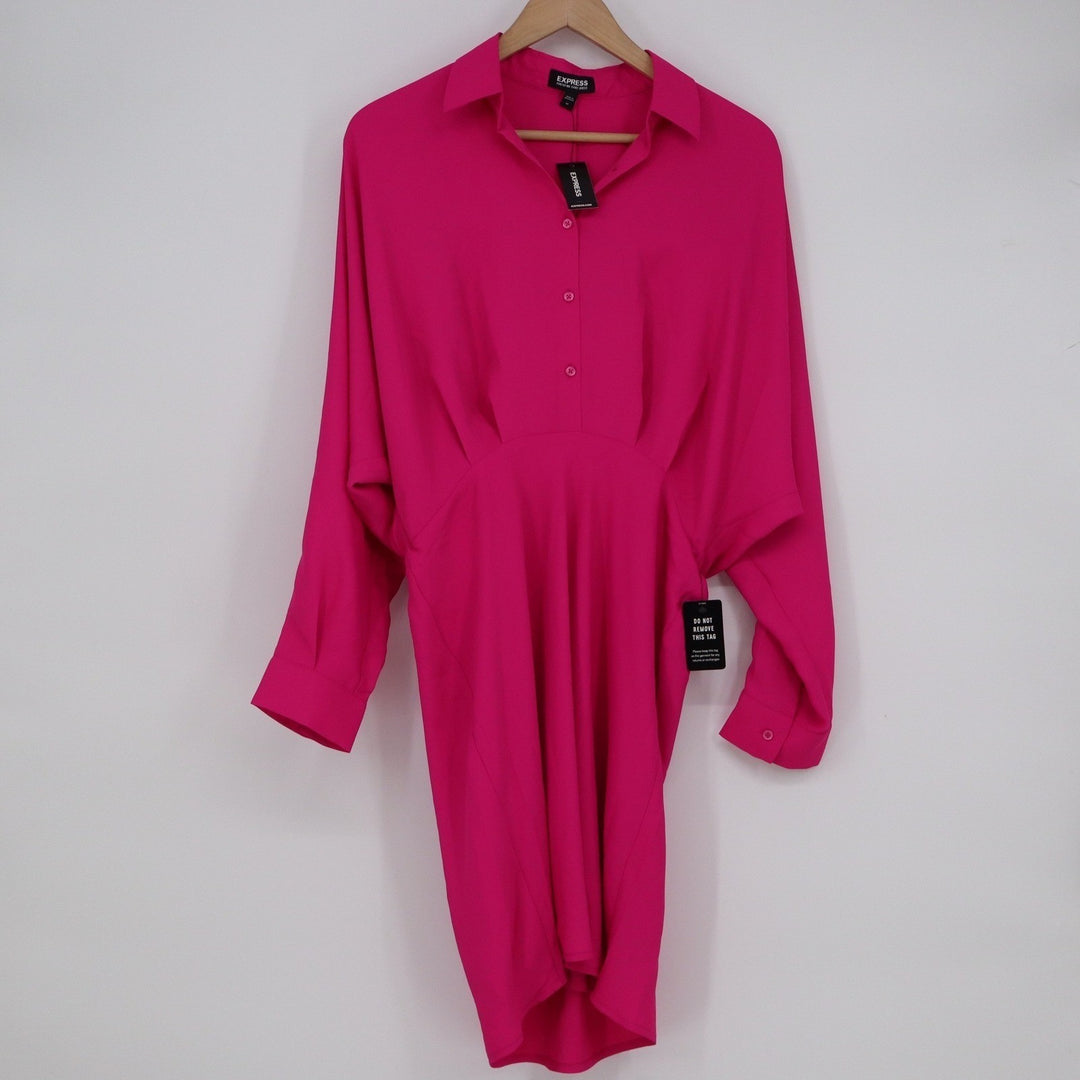Express Portofino Shirt Dress Pink Long Sleeve Button Front Mini Dress M