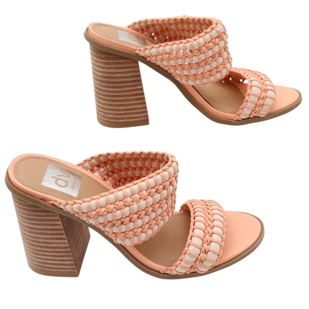 DV Dolce Vita Sandals Womens 7 Rozie Woven Block Heel Peach Braided Excellent