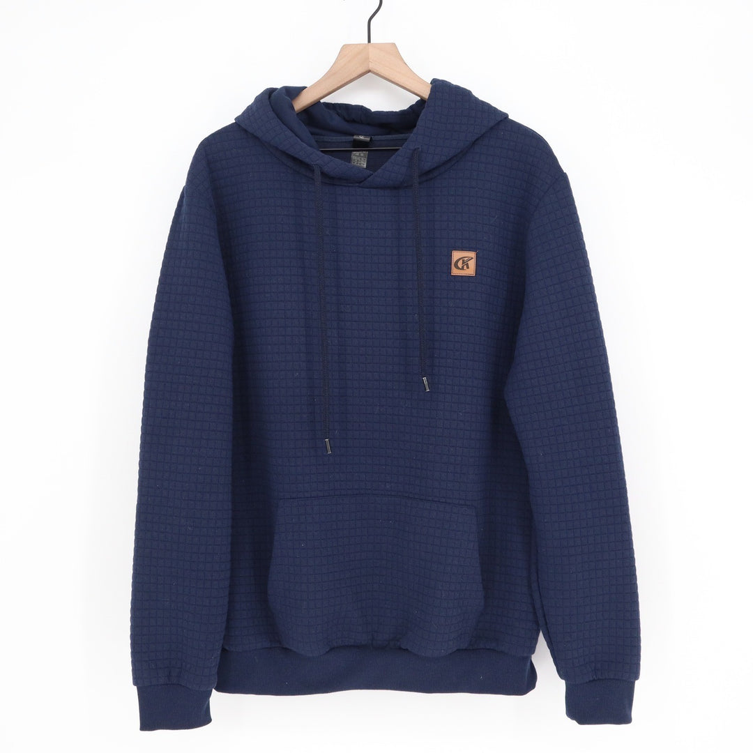 Navy Blue Waffle Grid Textured Pullover Hoodie Mens XL Kangaroo Pocket GK Logo