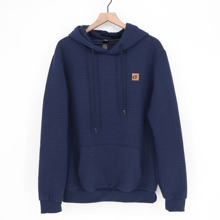 Navy Blue Waffle Grid Textured Pullover Hoodie Mens XL Kangaroo Pocket GK Logo