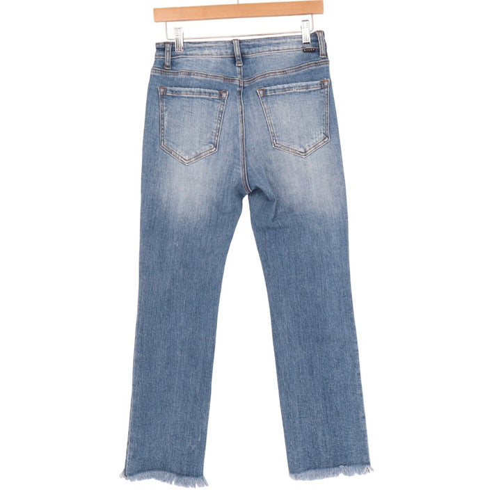 Risen Jeans Womens 5/27 Blue Denim Cotton Stretch Distressed Raw Frayed Hem
