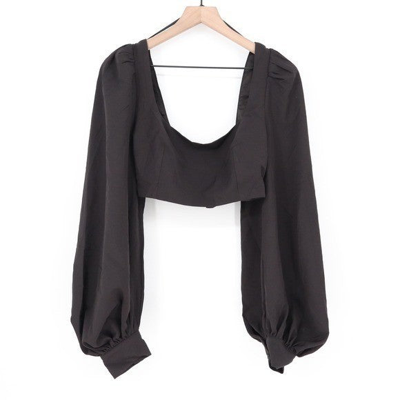 Naked Wardrobe The Statement Black Puff Sleeve Crop Top M