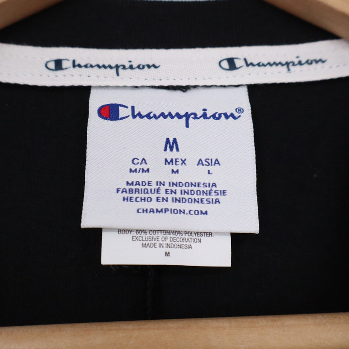 Champion Womens Front Knot T-Shirt Black Triple Logo Graphic Medium