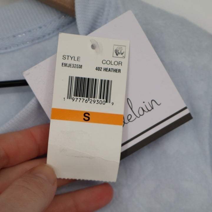 Roudelain Pajama Top Women Small Blue Striped Stretch Ribbed Crew Neck Sleepwear