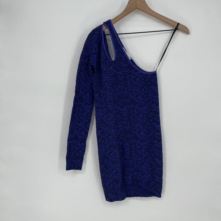 BCBG Generation Blue Black Textured One Shoulder Mini Dress XS S