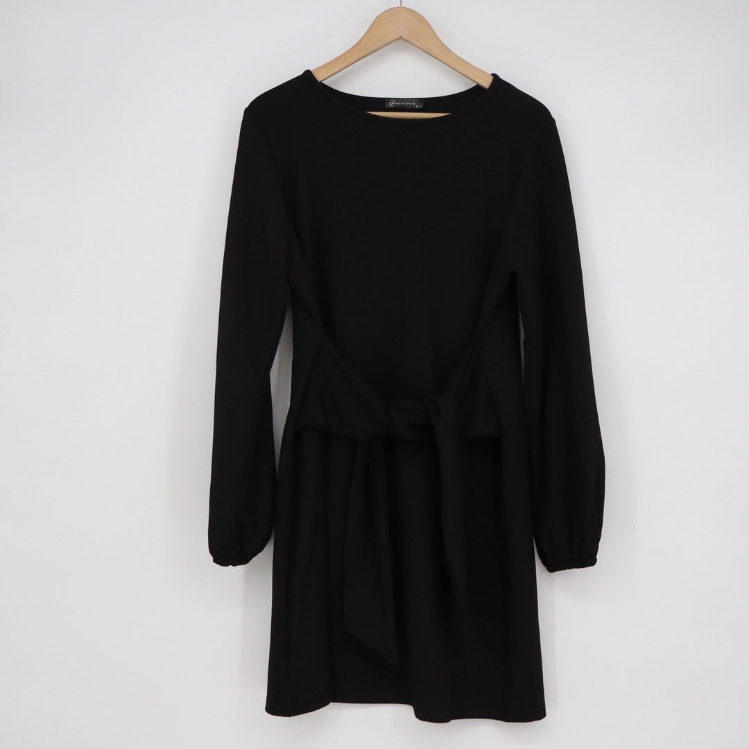 PrettyGarden Black Long Sleeve Tie Waist Mini Dress Size M Round Neck