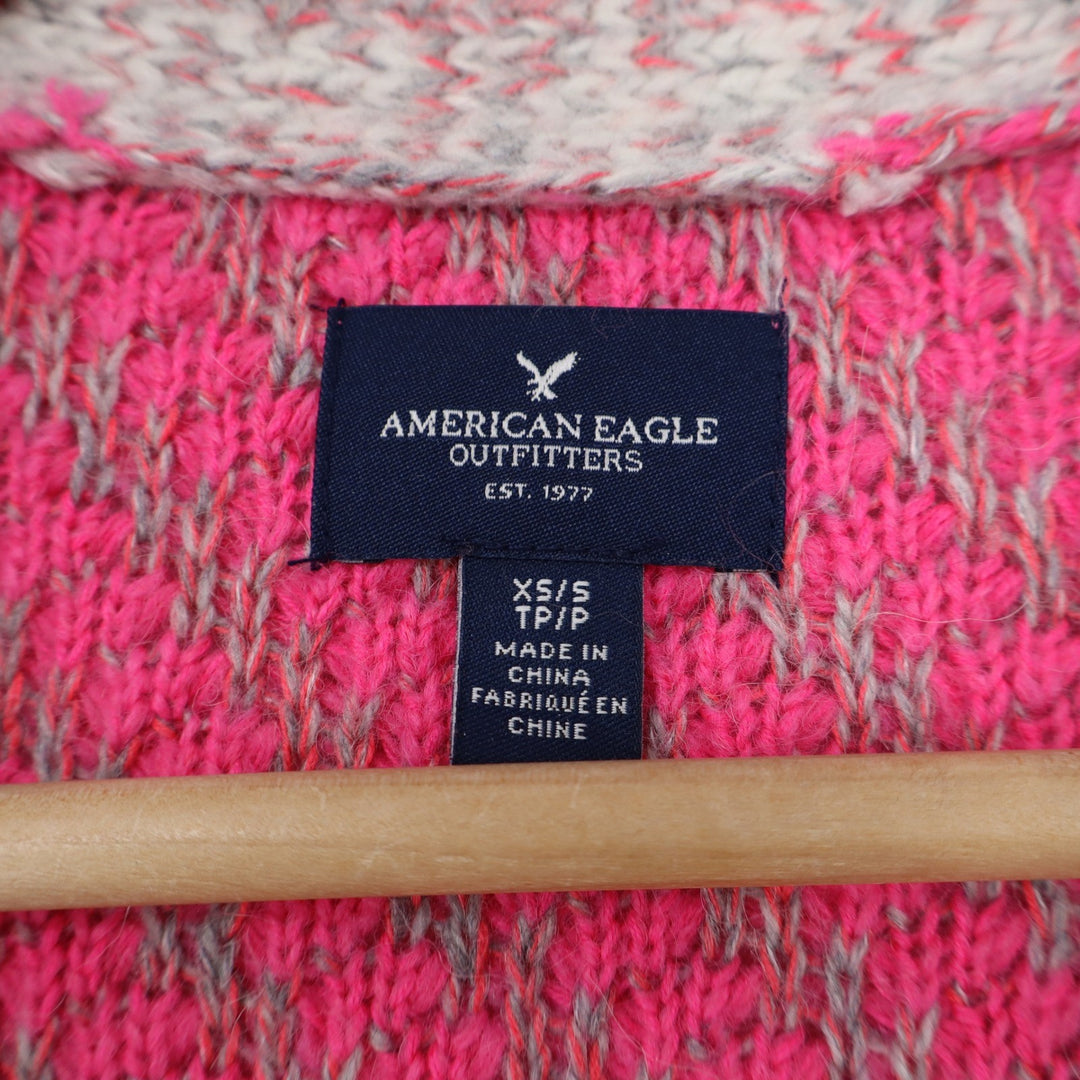 American Eagle Striped Chevron Knit Open Front Cardigan Pink Orange XS/S