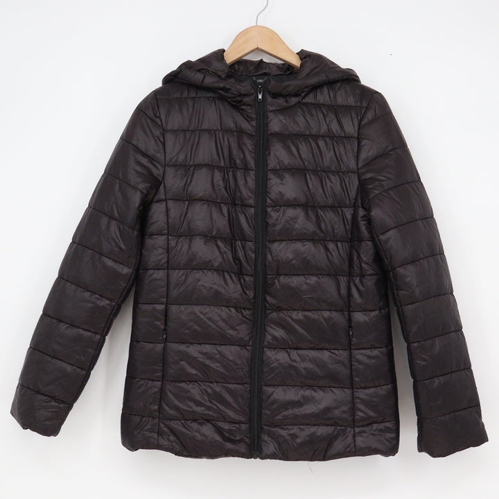 Forever 21 Womens Black Puffer Jacket Hooded Quilted Full Zip Size M