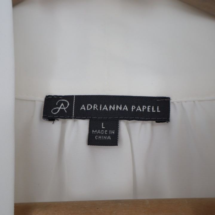 Adrianna Papell Tunic Top Women's Large White Lace Hem Long Sleeve Tie Neck