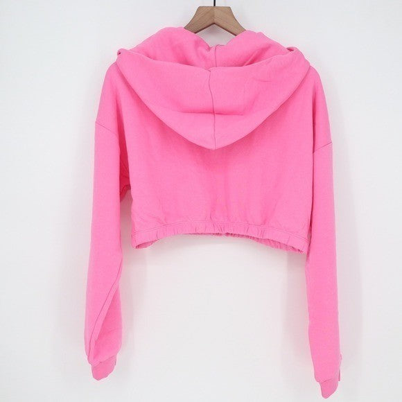 Naked Wardrobe Womens XL Neon Pink Cropped Hoodie Sweatshirt