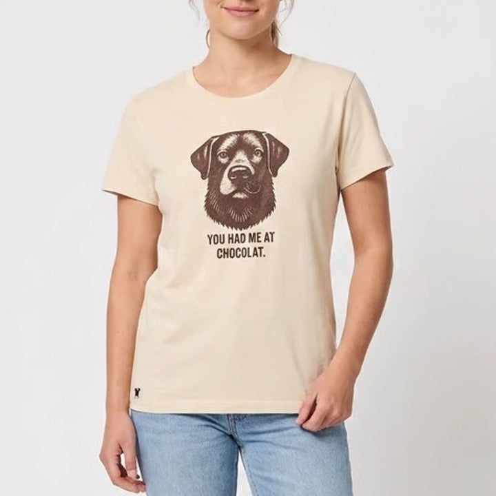 Life is Good Womens Large Crusher Tee Cream Chocolate Lab Graphic T-Shirt Cotton