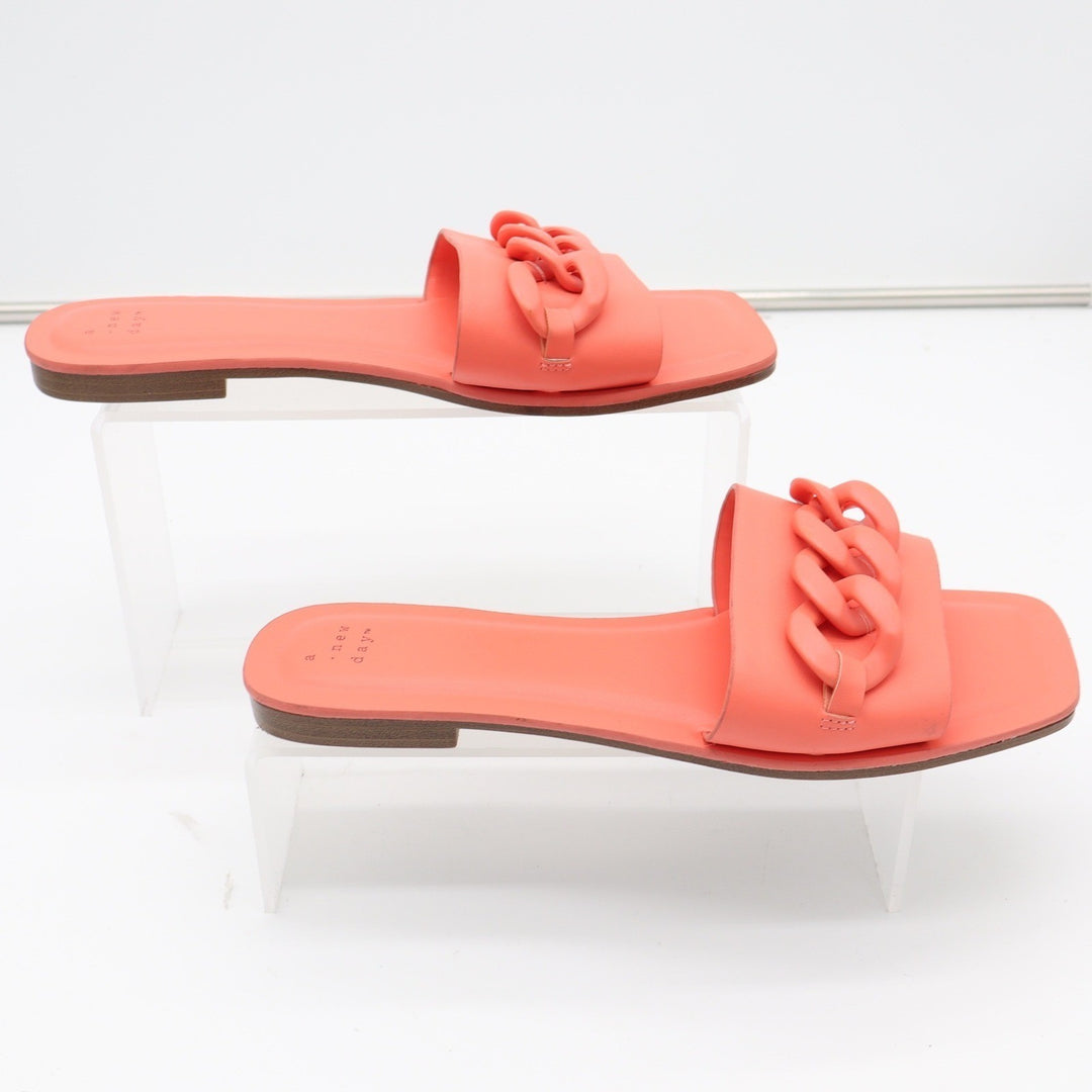 A New Day Womens Square Toe Chunky Chain Slide Sandals Coral Orange Size 9